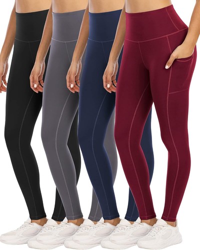 4 Pack Leggings with Pockets for Women,High Waist Tummy Control Workout Yoga Pan