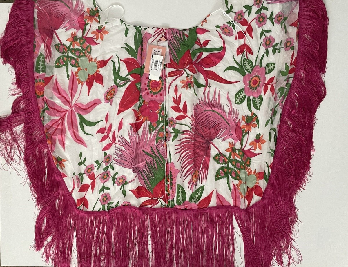 【CULT GAIA】アプリーケイドゥ silk-blend chiffon coverup Cult Gaia Bianca Fringed Appliquéd Silk blend Chiffon