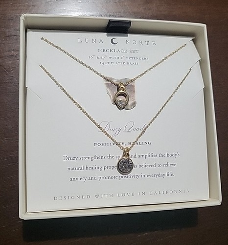 Crystal Luna Norte Necklace Set Druzy Quartz 14kt Plated Brass
