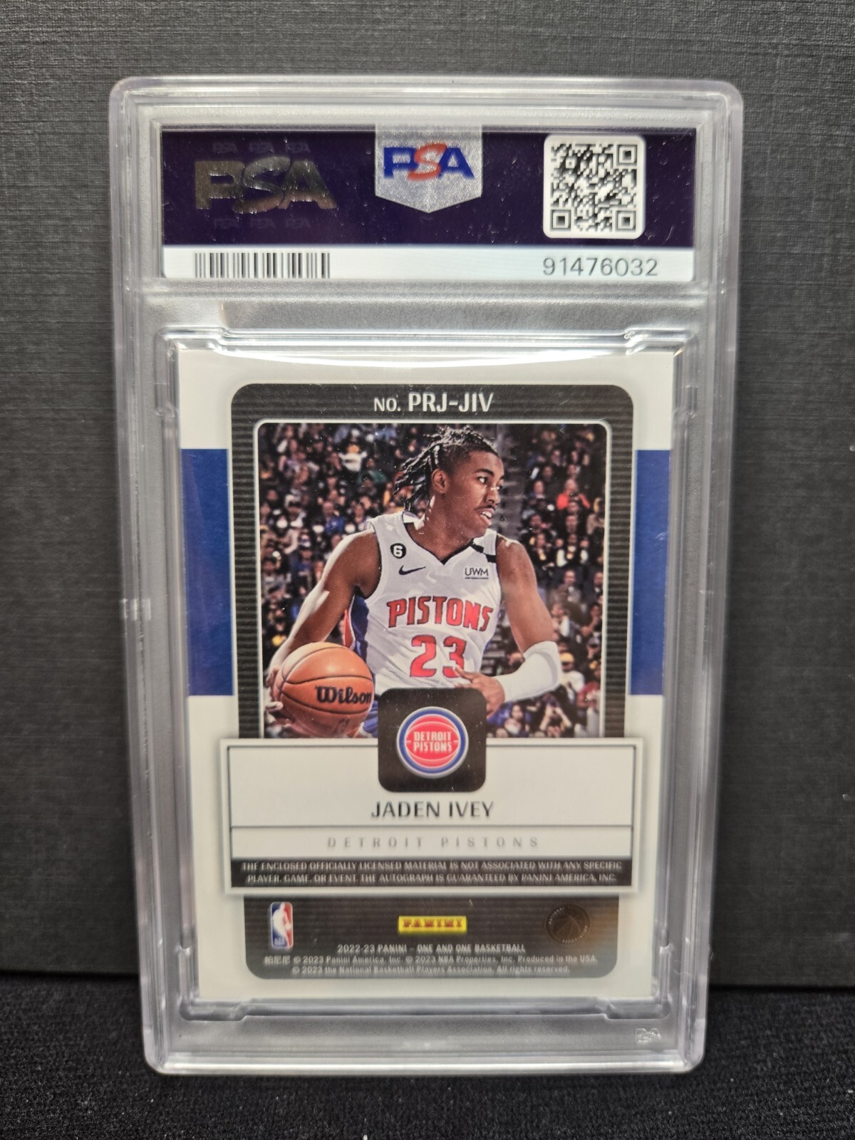 2022-23 Panini One & One Jaden Ivey Rookie Patch Auto Red RPA /99 Prime RC PSA 8 view 8