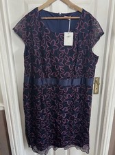 BNWT Joe Browns Navy Blue & Pink Lace Floral Dress Lined Size 30  RRP £77