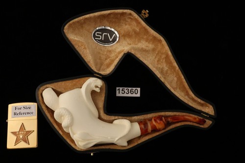 srv - Tubo Cobra Fight Block Meerschaum intagliato da R. Karaca con custodia 15325 - Foto 5 di 10