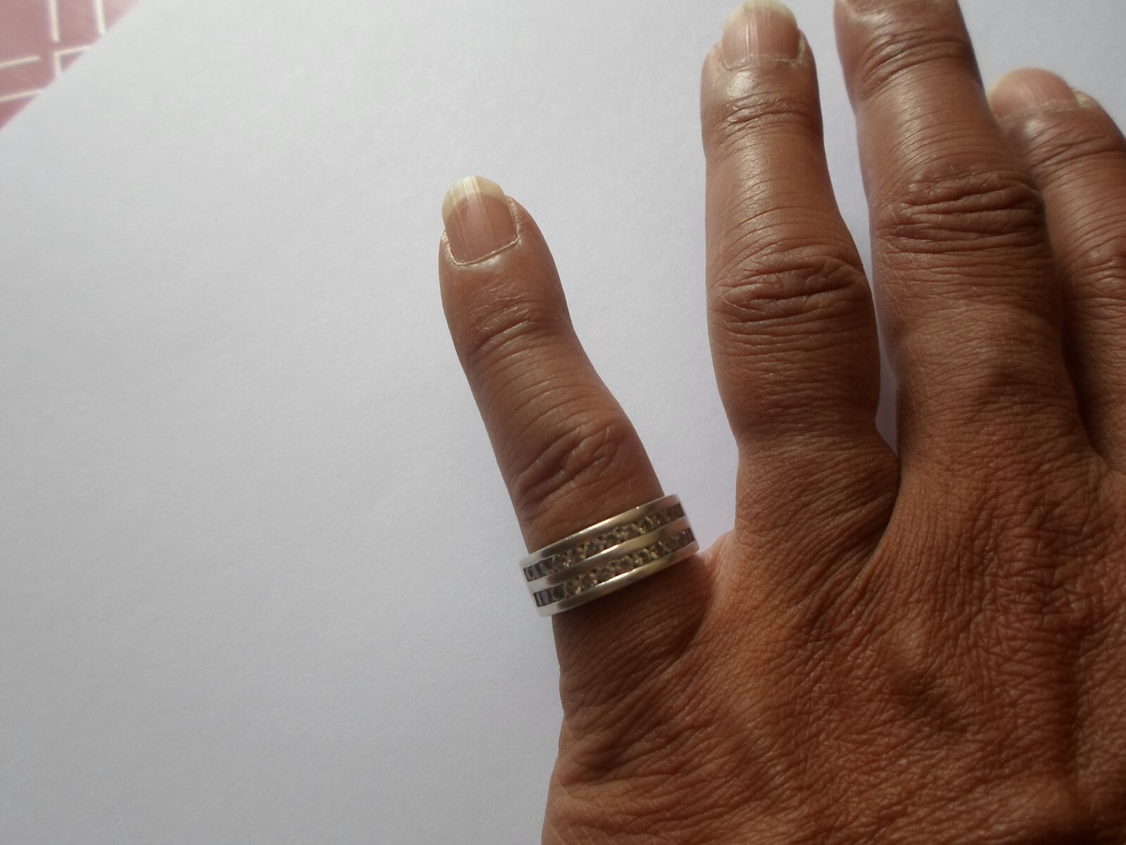 solid silver ring, double row zirconium ring, siz… - image 3