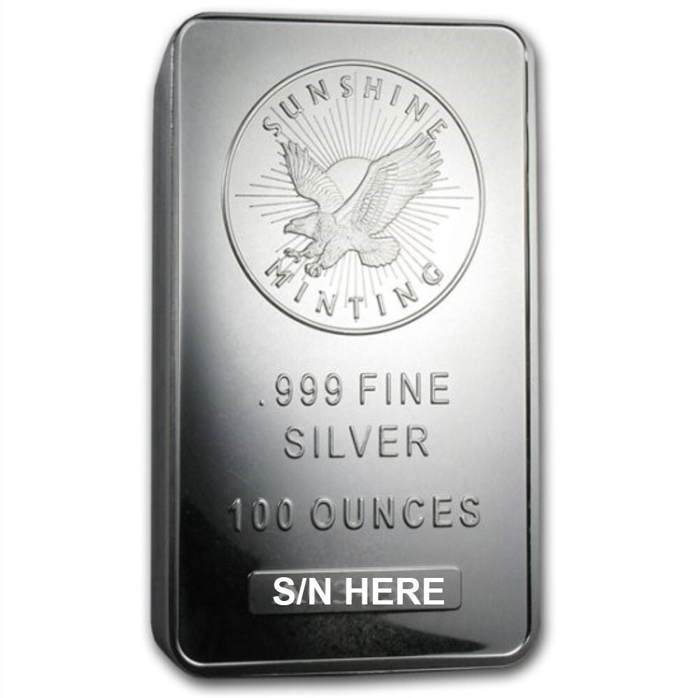 100 oz Sunshine Mint Silver Bar .999 Fine Silver MintMark SI