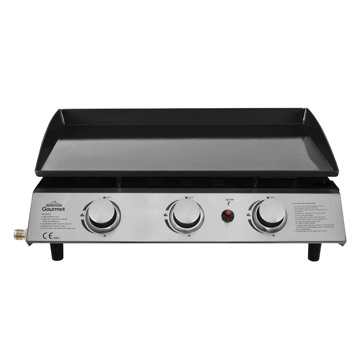 Dellonda 3 Burner Portable Gas Plancha 7.5kW BBQ Griddle, Stainless Steel - DG22