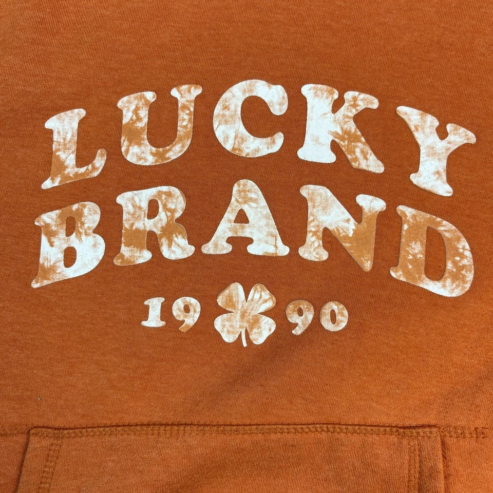 LUCKY BRAND youth fleece lined logo hoodie tie dye orange Large 14/16 - Image 3 of 4
