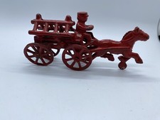 Vintage/ Antique Red Cast Iron Toy Wagon Horse Drawn Double Ladder Fire Wagon