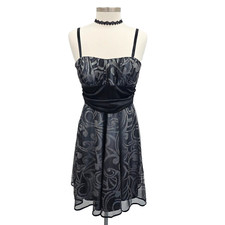 R&M Richards Womens 8 Black Metallic Swirl Sweetheart Party Mini Dress Y2K Glam