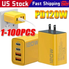 1-2 PCS 120W 4-Port USB C Fast Wall Charger Block For All Cell Phone iPad LOT