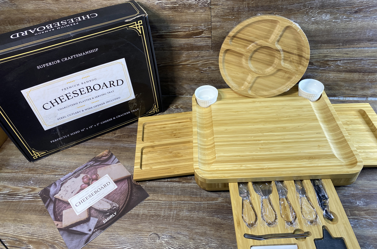 Smirly Premium Bamboo Cheeseboard Charcuterie Platter Serving Tray