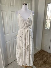 NWT Loft Ivory Black Polka Dot According Pleat Strappy Midi Dress 12 Tall $129