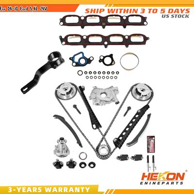 Timing Chain Kit Cam Phaser VCT Selenoid Oil Water Pump For 04-10 Ford 5.4L 24V