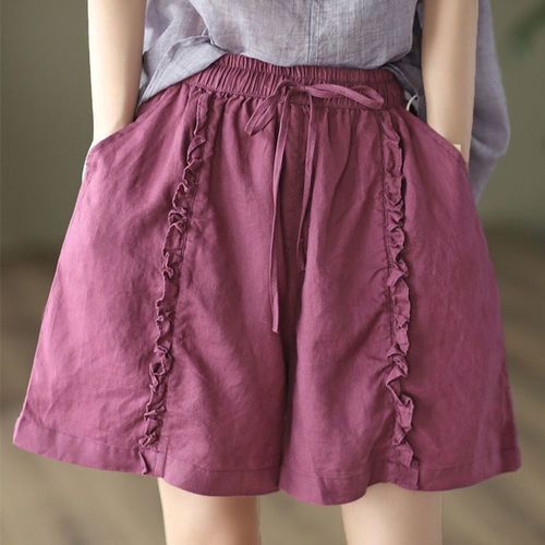 Women Ethnic Baggy Shorts Ruffle Edge Wide Leg Elastic Waist Loungwear Casual - Picture 16 of 19