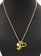 MICHAEL KORS GOLD CHAIN,CRYSTALS HEART,LOGO,HOLLOW HEART CHARM NECKLACE MKJ7798