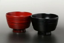 Pair Owan Japanese soup bowl Echizen Lacquerware Handcraft Dinoko Furisode