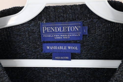 Vintage Pendleton Mens Large Distressed Washable Wool Knit Crewneck Sweater Blue - Picture 6 of 10