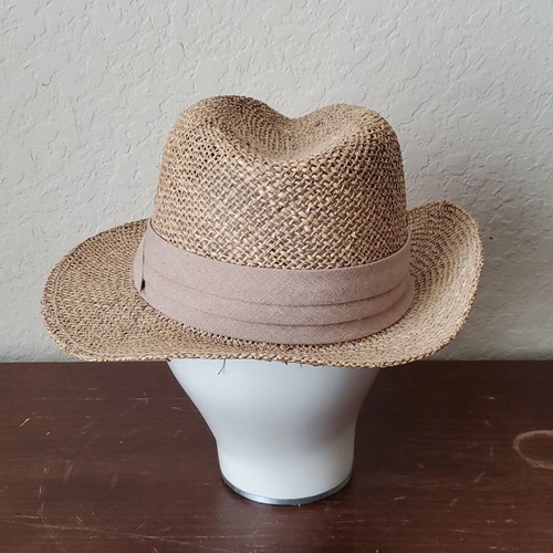 Seagrass Straw Hat Gambler Hat Vented Seagrass Fedora, Medium - Picture 4 of 10