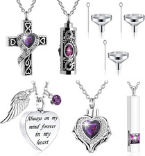 Cremation Urn Necklace for Ashes Set of 5 Crystal Heart Memorial Jewelry Pendant