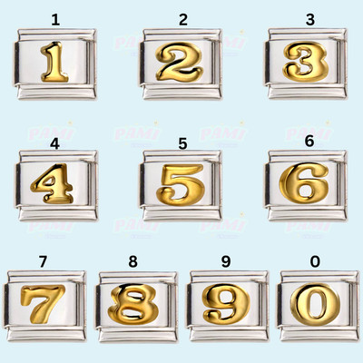 Gold Number Italian charms link - Fits classic 9mm Nomination Style bracelet