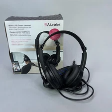 2 Units - Aluratek Wired USB Stereo Headset w/ Noise Cancelling Boom Mic - Black