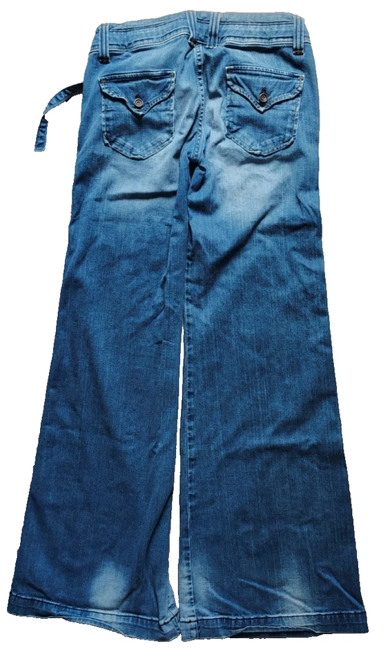 Pantalones de mezclilla dELiAs Y2K tiro bajo pierna ancha cinturón juniors talla 3/4 bolsillos con solapa boho Foto 2 de 4