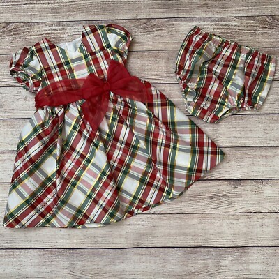 white christmas dresses Red Check Christmas Tree Bishop Smocked Dress Set