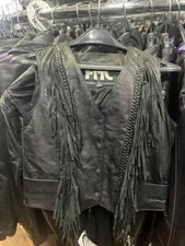 Ladies Leather Vest with Fringes Braided FML502FB Size Small