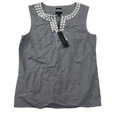 NWT Talbots Blue White Striped Beaded Sleeveless Blouse Tank Size 4P Stretch