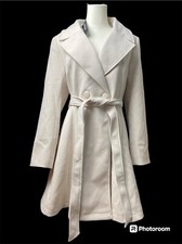 Allegra K Women Shawl Collar Lapel Double Breasted Winter Trench Coat L OffWhite