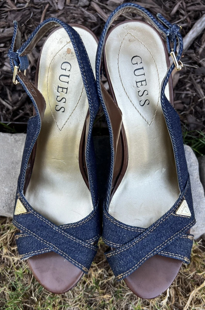 Denim wedge cheap heel shoes