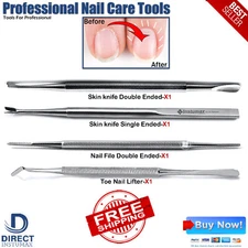 Nail Pusher Cuticle Remover Manicure Pedicure Stainless Steel Tool 4 Pcs New Set