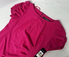 NWT Karl Lagerfeld Paris Women’s Sz 14 Puff Sleeves Side Pleated Dress Hot Pink