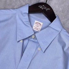 Brooks Brothers 346 Dress Shirt Mens 18 4/5 Blue Excellent Non-Iron Cotton L/S
