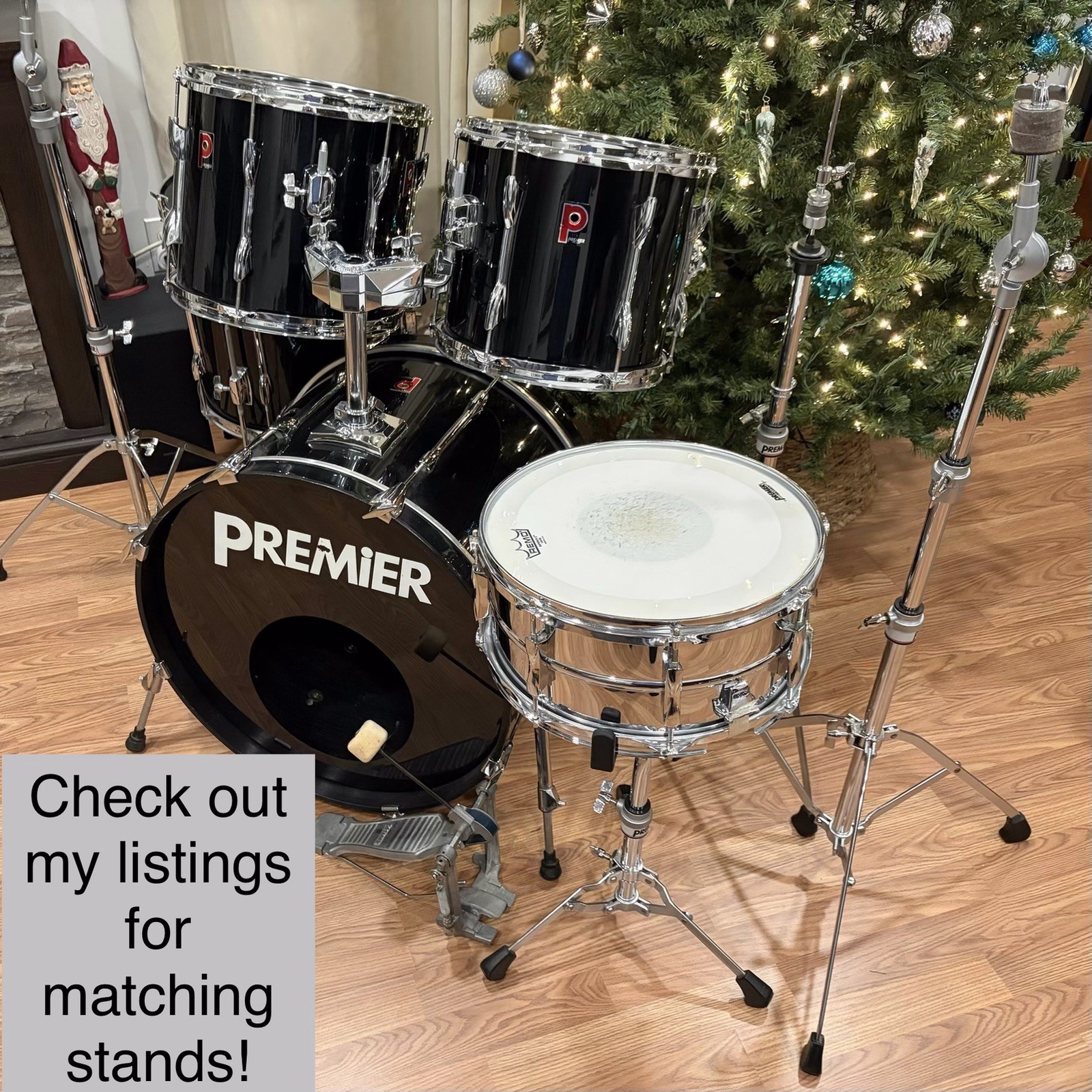 1990s Premier APK Series Drum Kit 5 Piece With XPK Snare Liquid Black Wrap