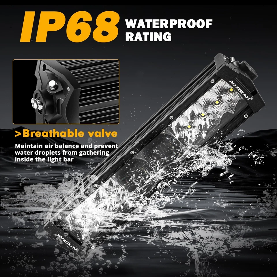 AUXBEAM 64W 7680lm 5D-PRO Dual Row LED Light Bar Pods Spot Flood w/ Harness kit - Image 4 of 4