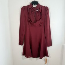 NWT Reformation Vivianne Maroon Sweetheart Tie Neck Long Sleeve Mini Dress 8