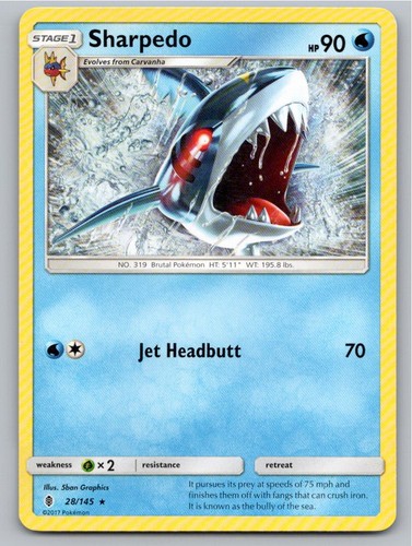 2017 POKEMON SHARPEDO GUARDIANS RISING 28/145 R NM A92017 FREE S&H
