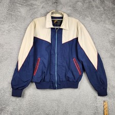 Vintage Sears Jacket Mens Large Blue Cream Colorblock Bomber Windbreaker 80s
