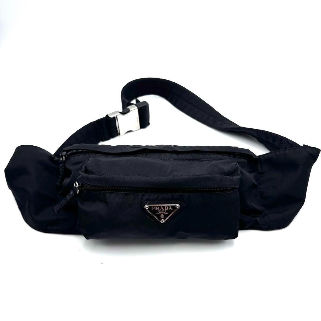 Prada black nylon shoulder bag with iconic triangle logo PGC07H