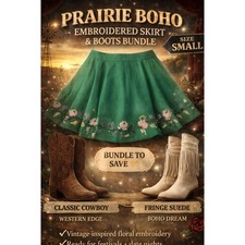 Prairie Boho Embroidered Skirt Flowy Floral Western Cottagecore Small