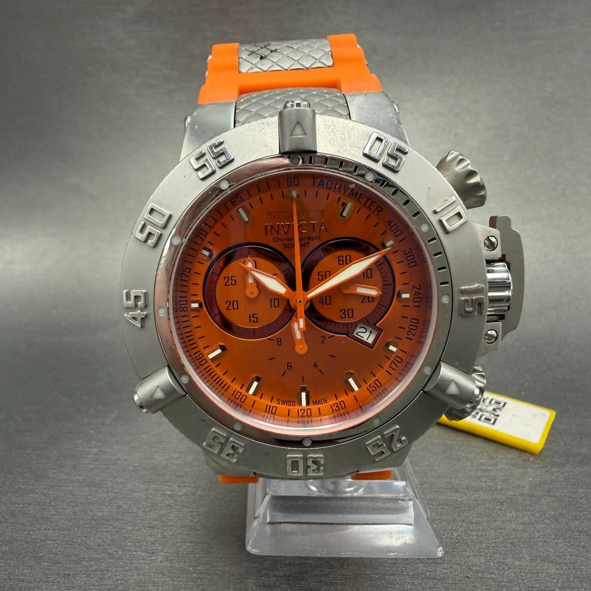 Invicta Sub Aqua Noma Chronograph Watch Men 50mm Orange Dial Steel