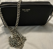 Kate Spade New York Black Pebbled Crossbody Bag with Chain Strap Silver Hardware