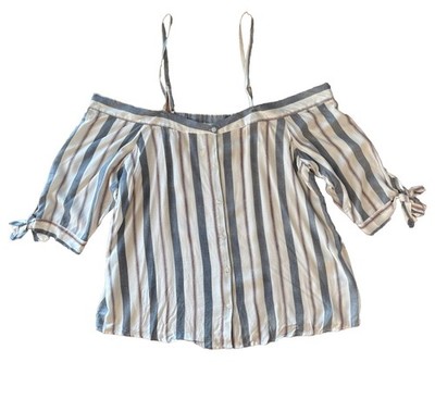 MISS LiLi Ladies Plus Sz 1X Cold Shoulder Button-Up  Striped Top NWT