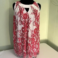 MSK Retro Boho Scallop Print Long Sleeve Dress with Gold Ring Detail –  Large