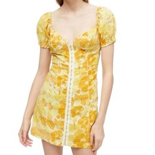 Urban Outfitters UO Britney Puff Sleeve Hook Eye Mini Dress Yellow Large NWT