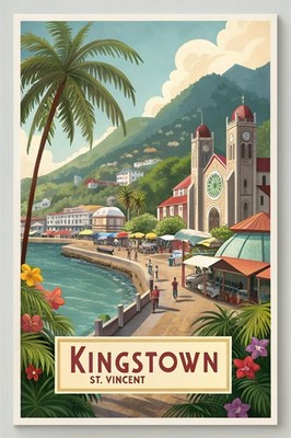 Lebendiges Kingstown St. Vincent Reiseposter - Tropisches Paradies Kunstdruck_mehrDe