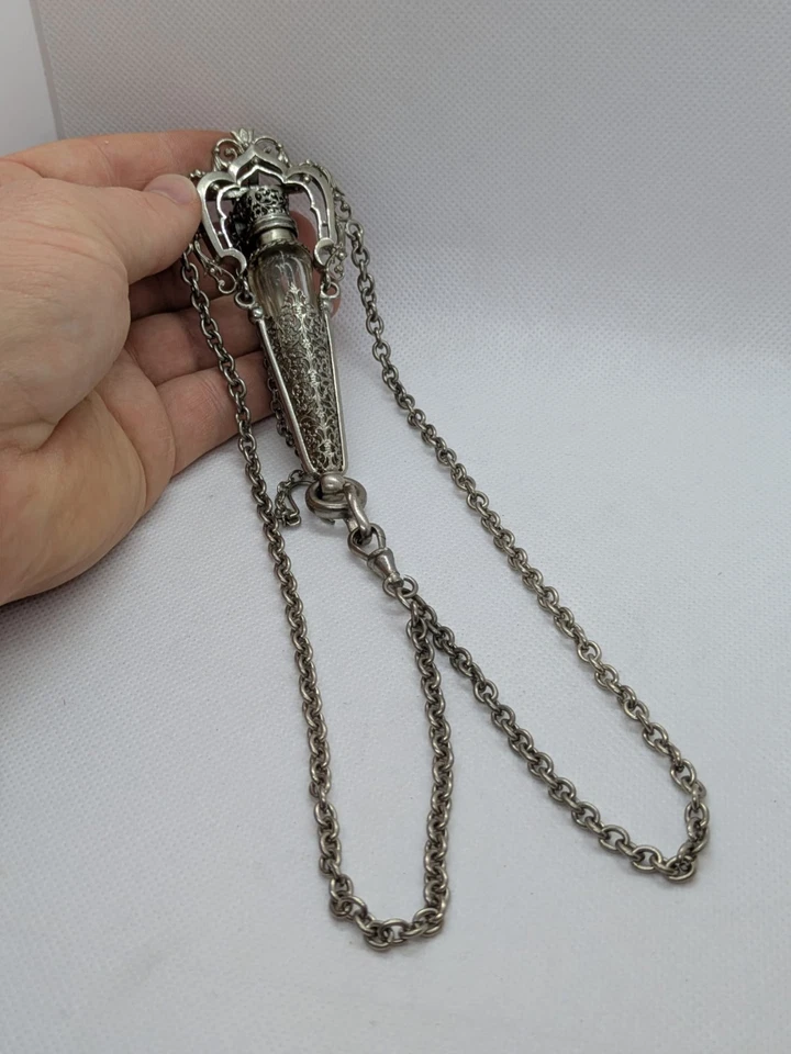 ANCIEN RARE BIJOU CLAVET CHATELAINE PORTE FLACON A SEL PARFUM NAPOLEON 3 - 19ème - Photo 2/4
