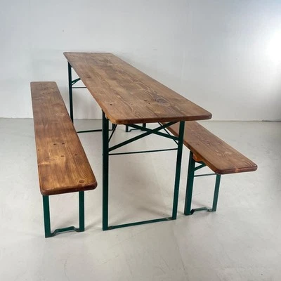 Vintage Industriel Allemand Bière Table Banc Set Sablé & Ciré Gdn Meubles Teck - Photo 1/4