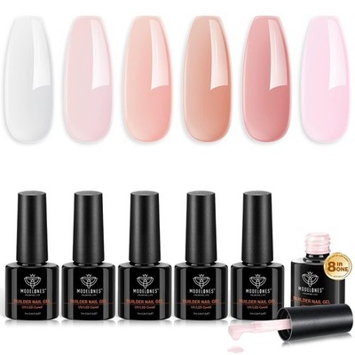 Modelones 8-in-1 Builder Nagelgel, 6 Farben Pink 7 ml (6er Pack), Pink, Weiß 