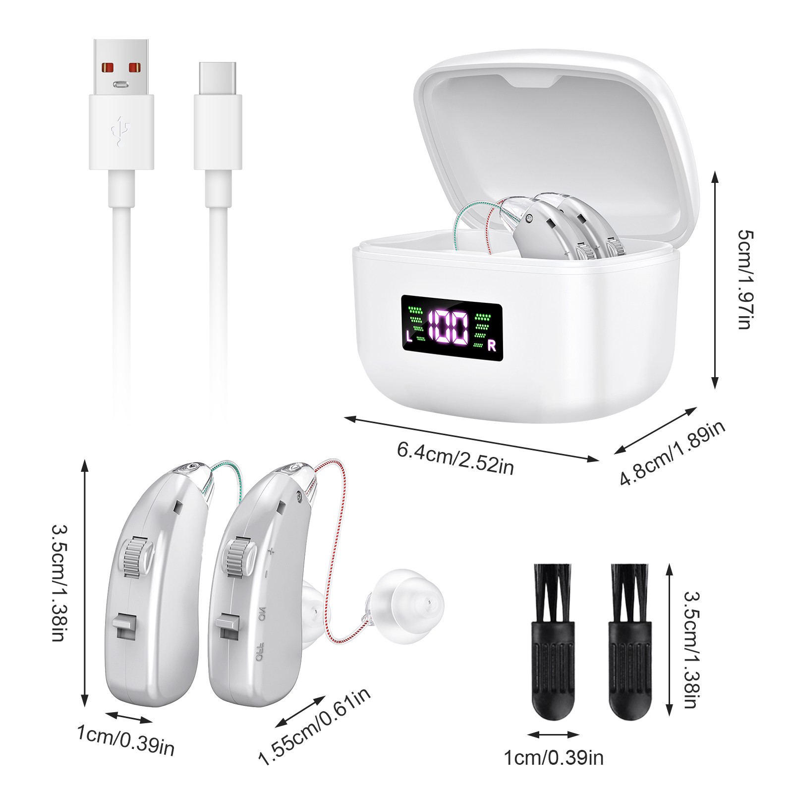 Severe Hearing Loss BTE Digital Rechargeable Hearing Aid Portable Charging Case